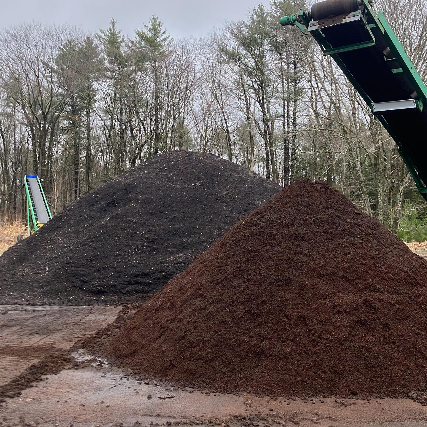 Managed to catch a break in the rain to screen some mulch ahead of our opening day, Saturday the 4th. Mulch in the foreground and compost behind. Due to the early cold fall and a muddy spring, there won’t be soil blend available for another week or so. Same goes for bulk potting soil. It’s been a scramble to get the site ready for Saturday and there’s a lot still needed but we are excited to open the season!